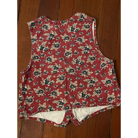 Vintage Cherokee denim floral print button up V-neck vest tank top - Picture 2 of 6